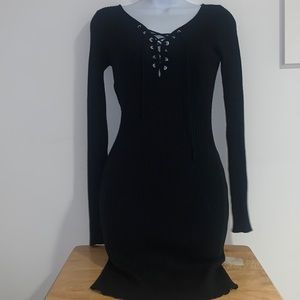 Black Ribbed Lace Dress